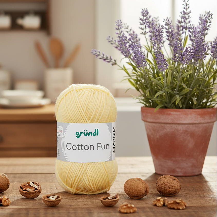 Wollknäuel von Gründl in pastellgelb