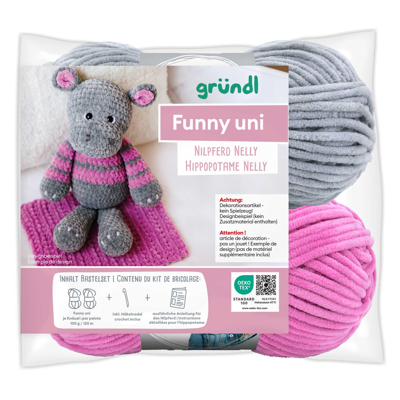 gründl - Kit de crochet amusant pour l'université --- Hippopotame Nelly