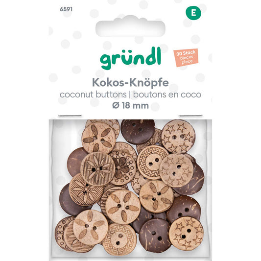 gründl - Kokos-Knöpfe, Durchmesser 18mm, 30 Stück
