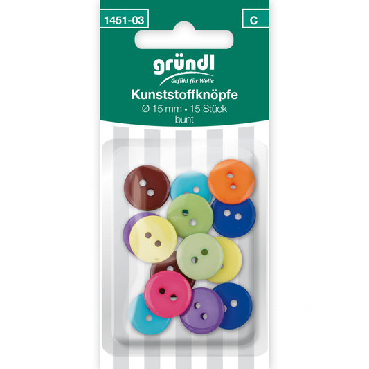 gründl - Kunststoffknöpfe, 15 Stück, bunt
