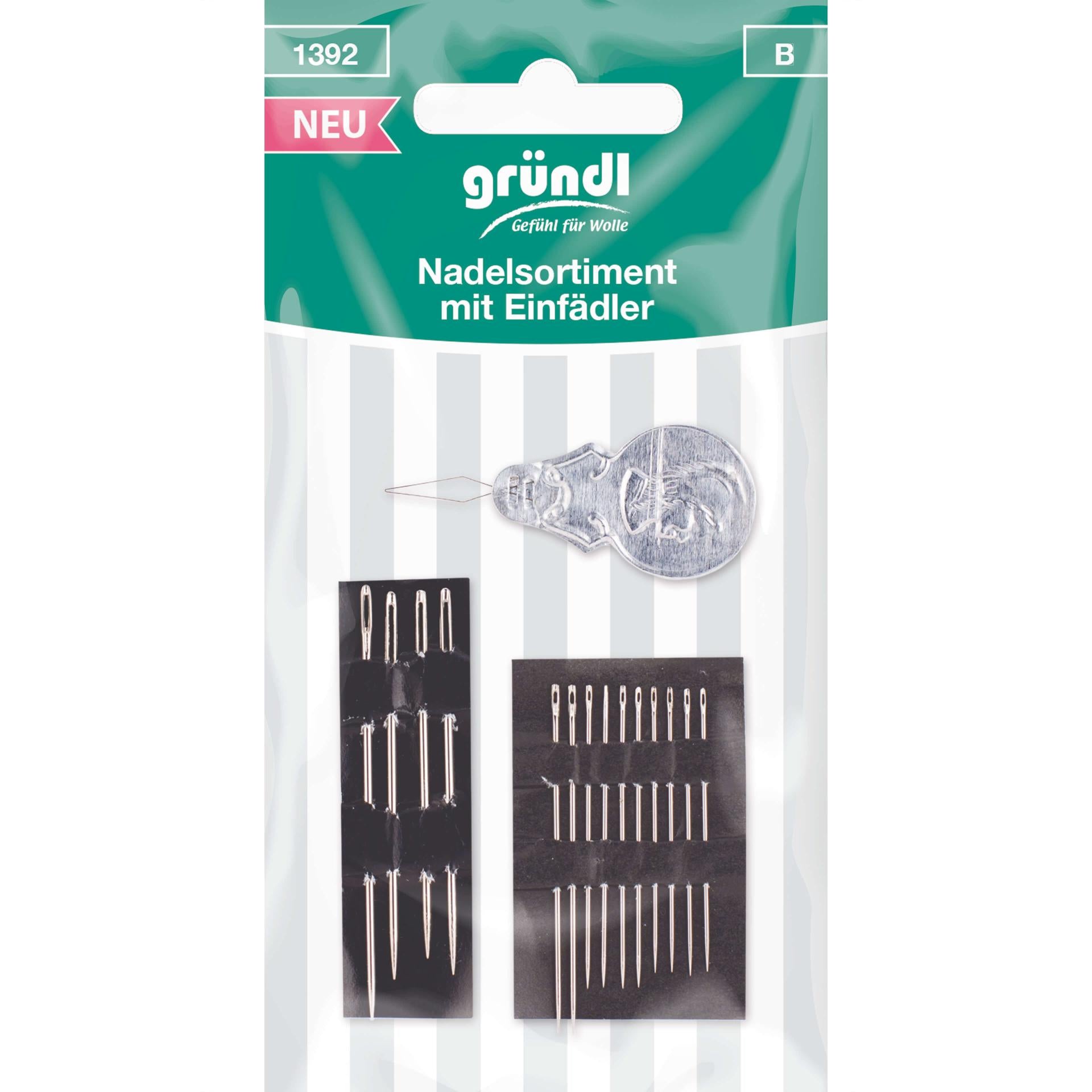 gründl - Nadelsortiment mit Einfädler, 14 Nadeln