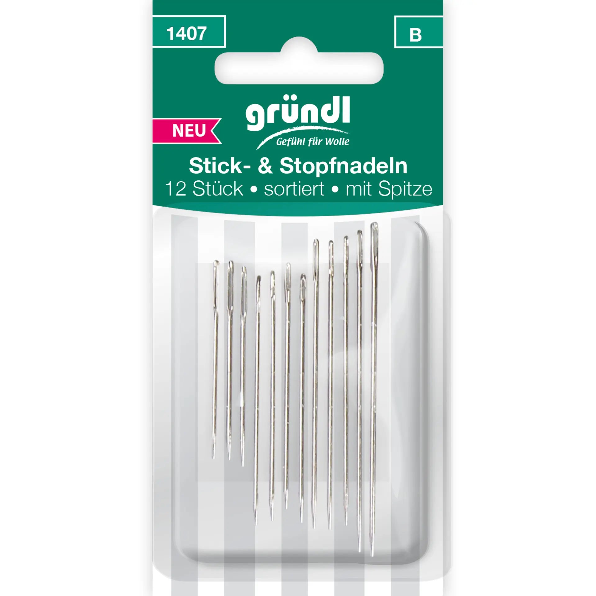gründl - Stick- & Stopfnadeln mit Spitze, 12 Nadeln